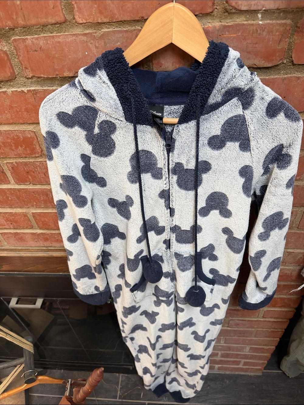 Disney Plush Hooded Zip-Up Pajama with Navy Character Print